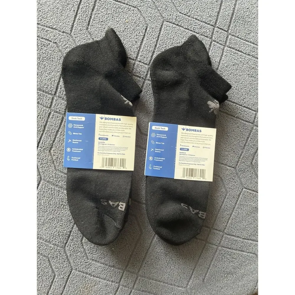Bombas Black Ankle Socks Unisex Size X-Large 2 Pairs New